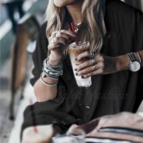 New Black Long Sleeve Shirt Dress Tunic - Picture 3 of 6